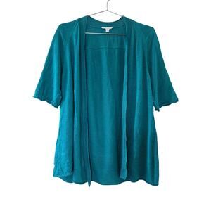 Eileen Fisher Open Front Cardigan Women S Teal Organic Linen Knit Lightweight